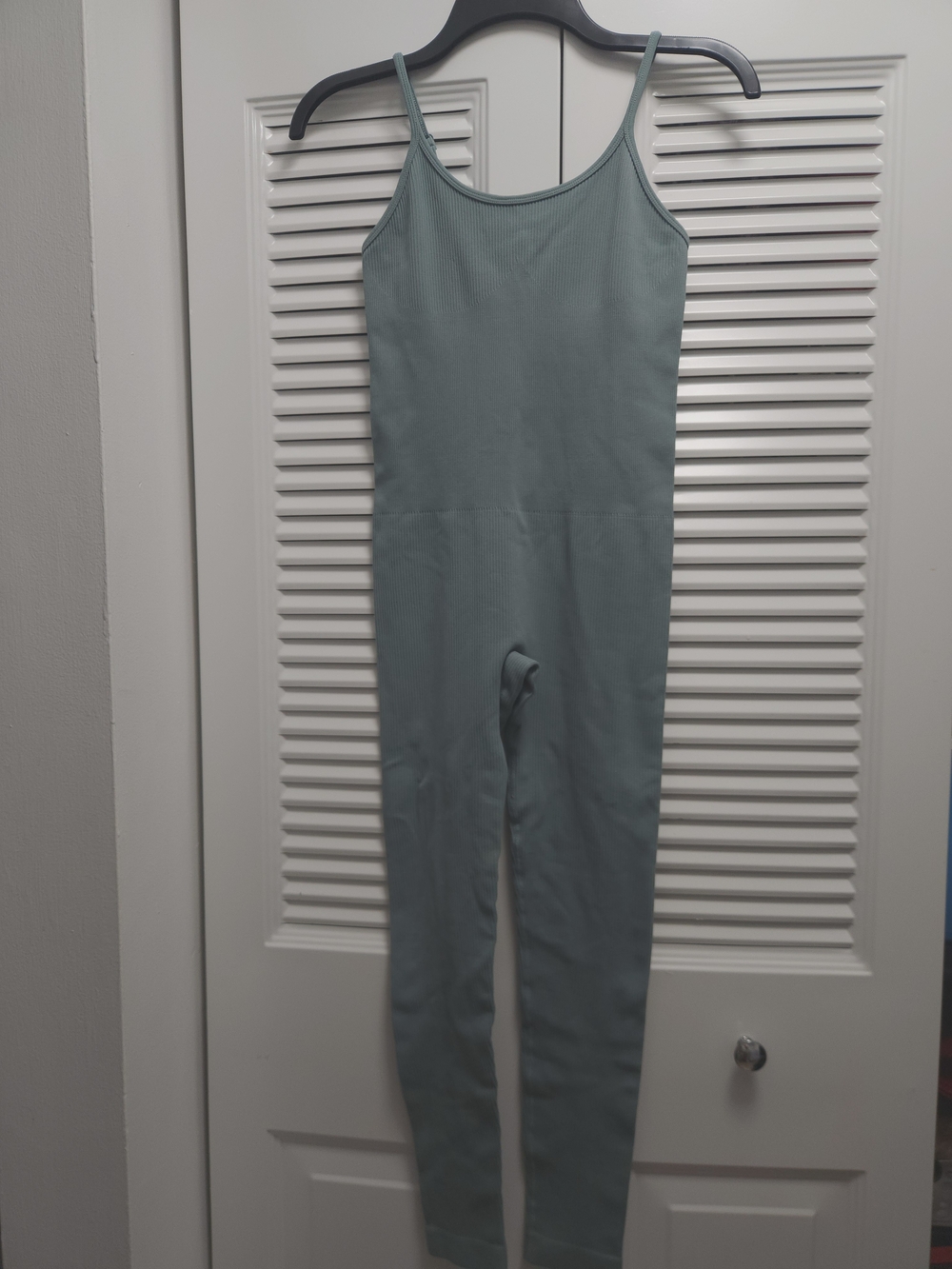 Women's Ribbed Seamless Cami Jumpsuit Bodysuit Romper – Sage Green – Size Medium